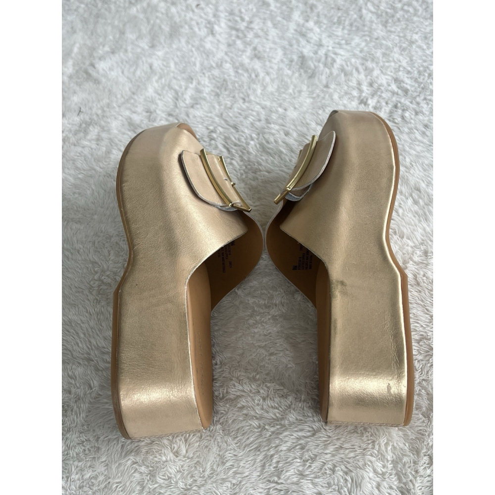 Kork-Ease Sz 9 Brushed Gold York Leather Buckle Platform Slide Sandals NWT - Picture 16 of 16